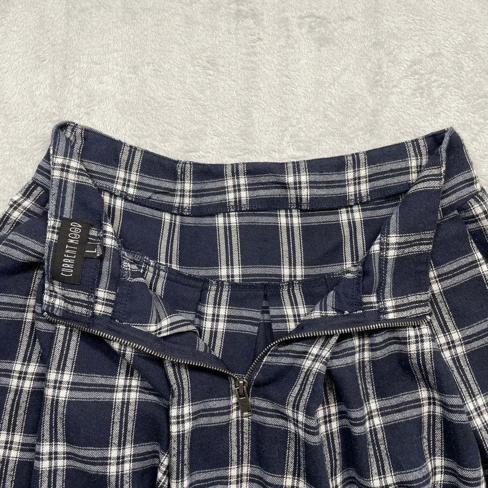 Current Mood Mini Skirt Women Large Blue Plaid Pleated Lace Trim Drop Waist Zip